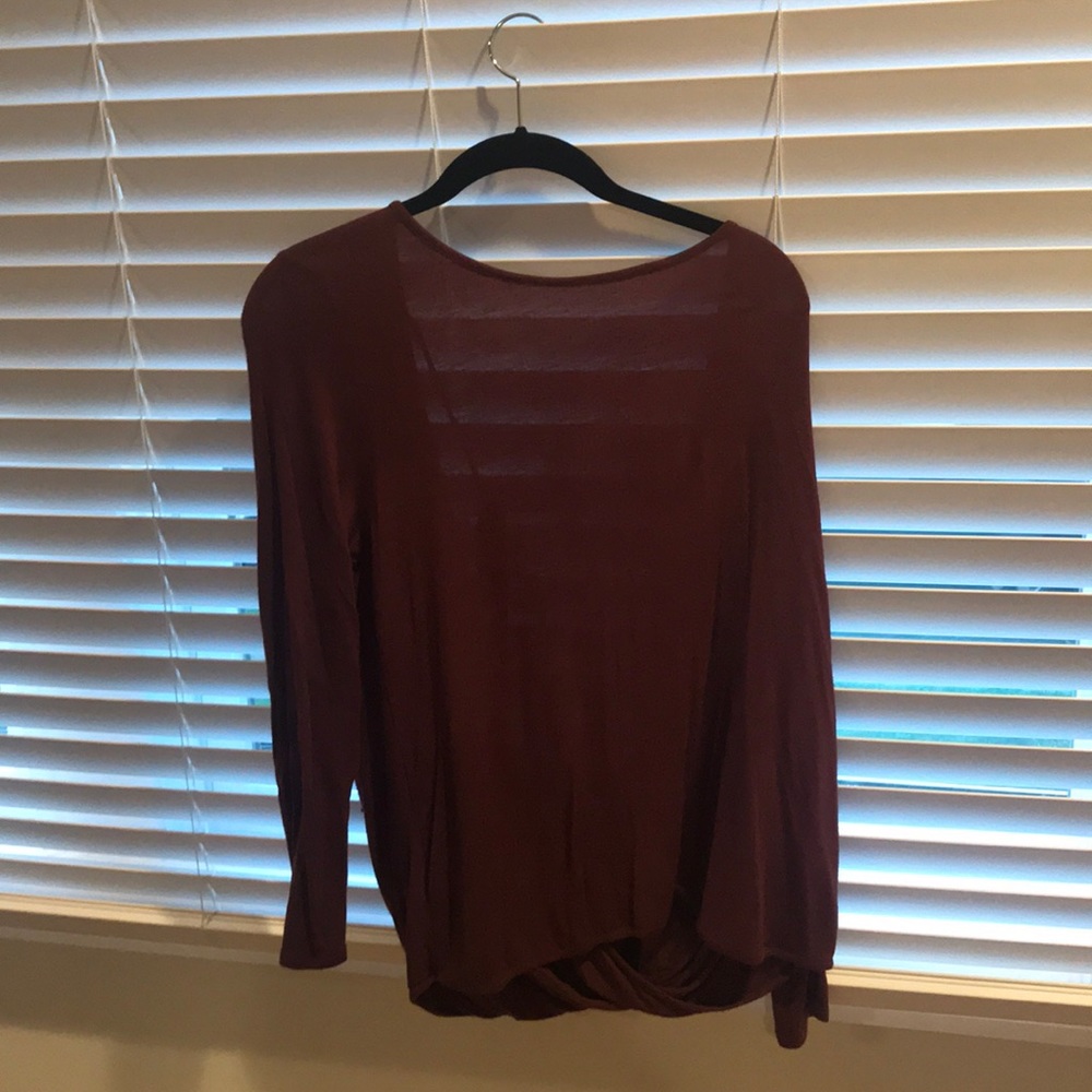 Cherish Maroon Long Sleeve Open Open Back Top SZ L